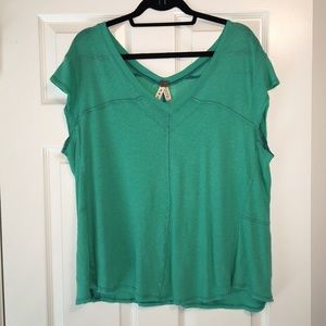Free People Asymmetrical Linen Top Sea Green S